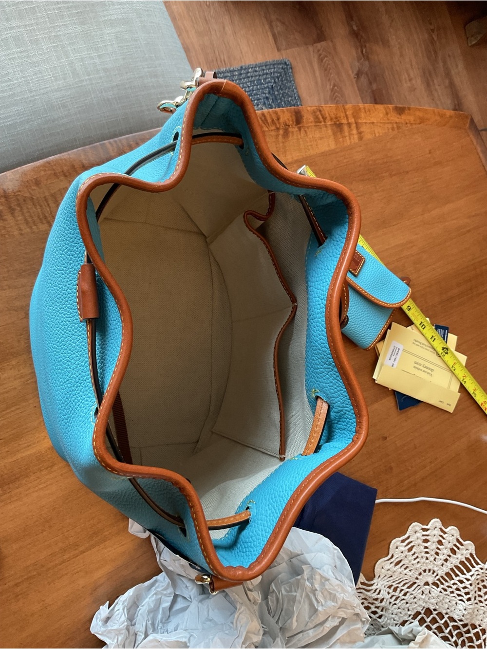 Dooney & Bourke Sky Blue pebble Drawstring Bucket Bag with Matching Wallet - Picture 11 of 15